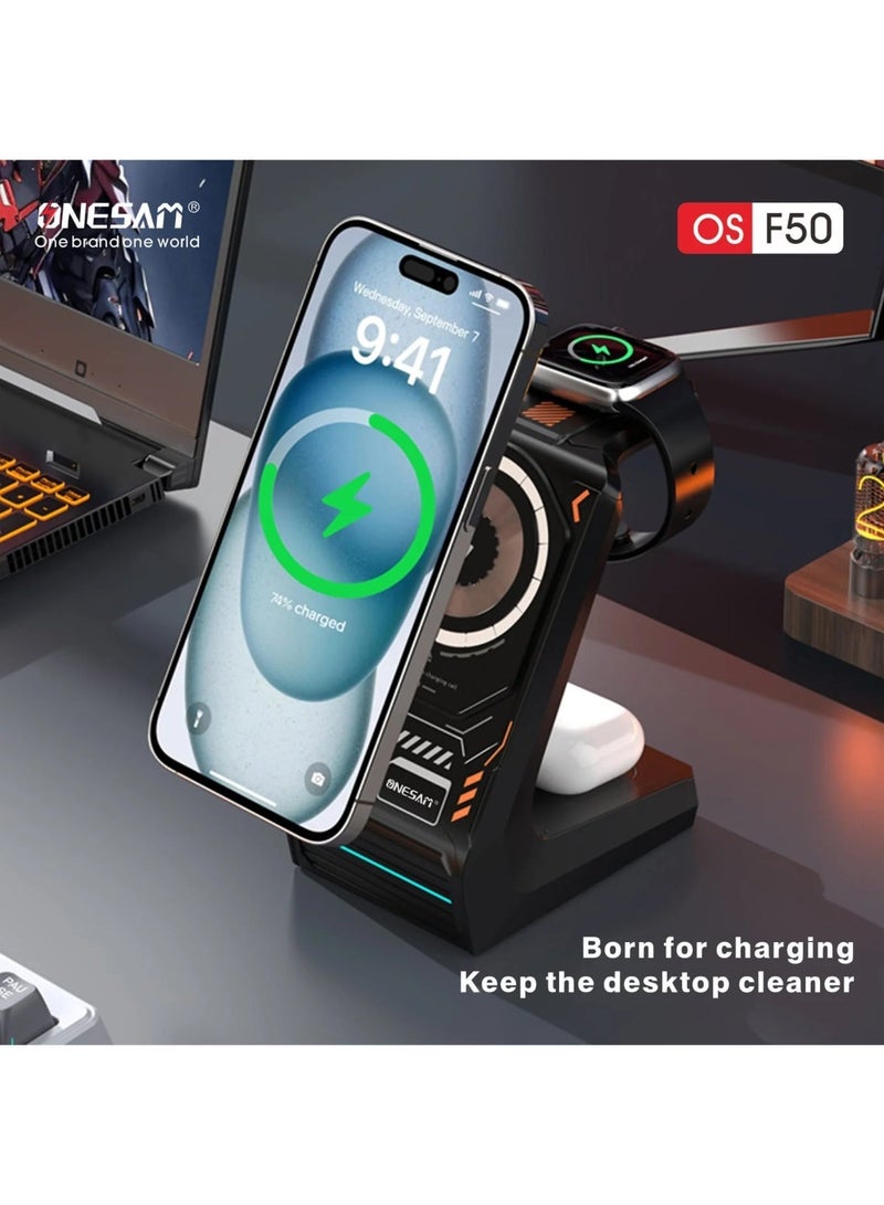 شاحن لاسلكي مغناطيسي ضخم 3 في 1 من ONESAM (OS-F50) - Image 2